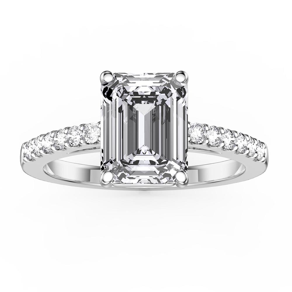 Princess 2ct Moissanite Emerald Cut Diamond Pave 18ct White Gold Engagement ring