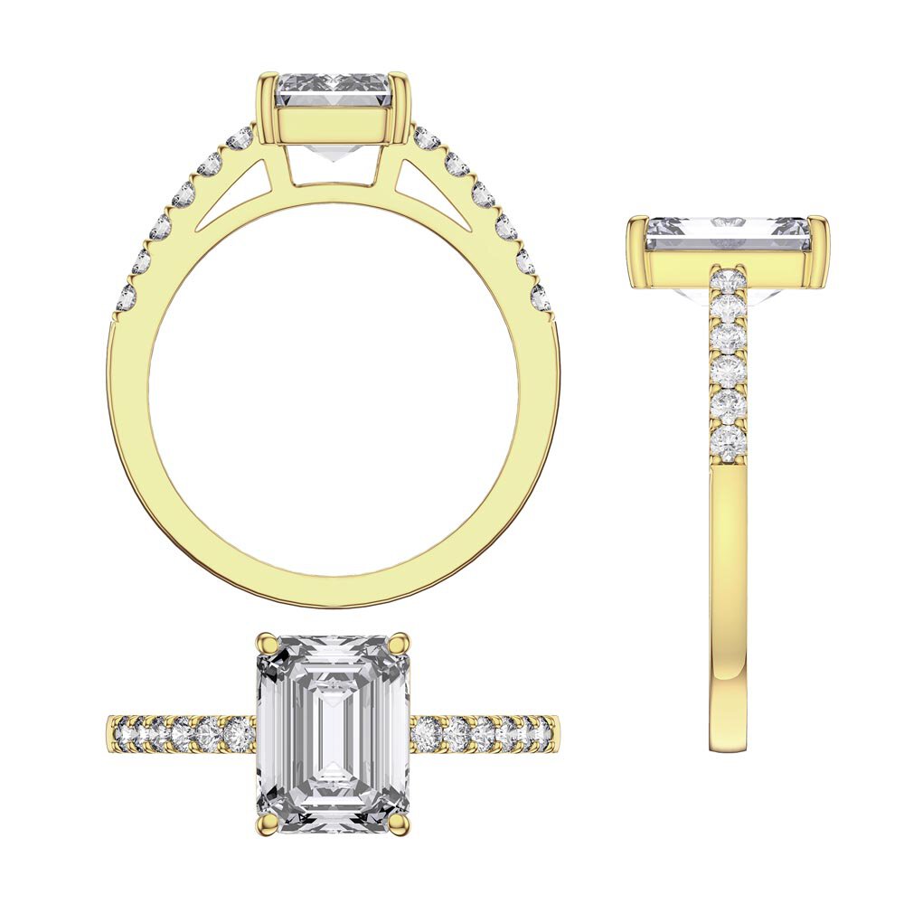 Princess 2ct Moissanite Emerald Cut Diamond Pave 18ct Yellow Gold Engagement ring #3