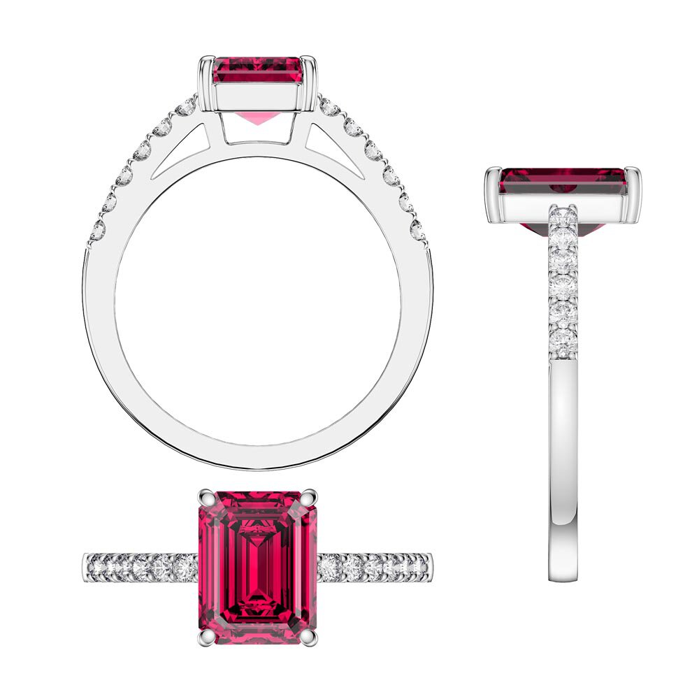 Princess 2ct Ruby Emerald Cut Diamond Pave 18ct White Gold Proposal ring #3