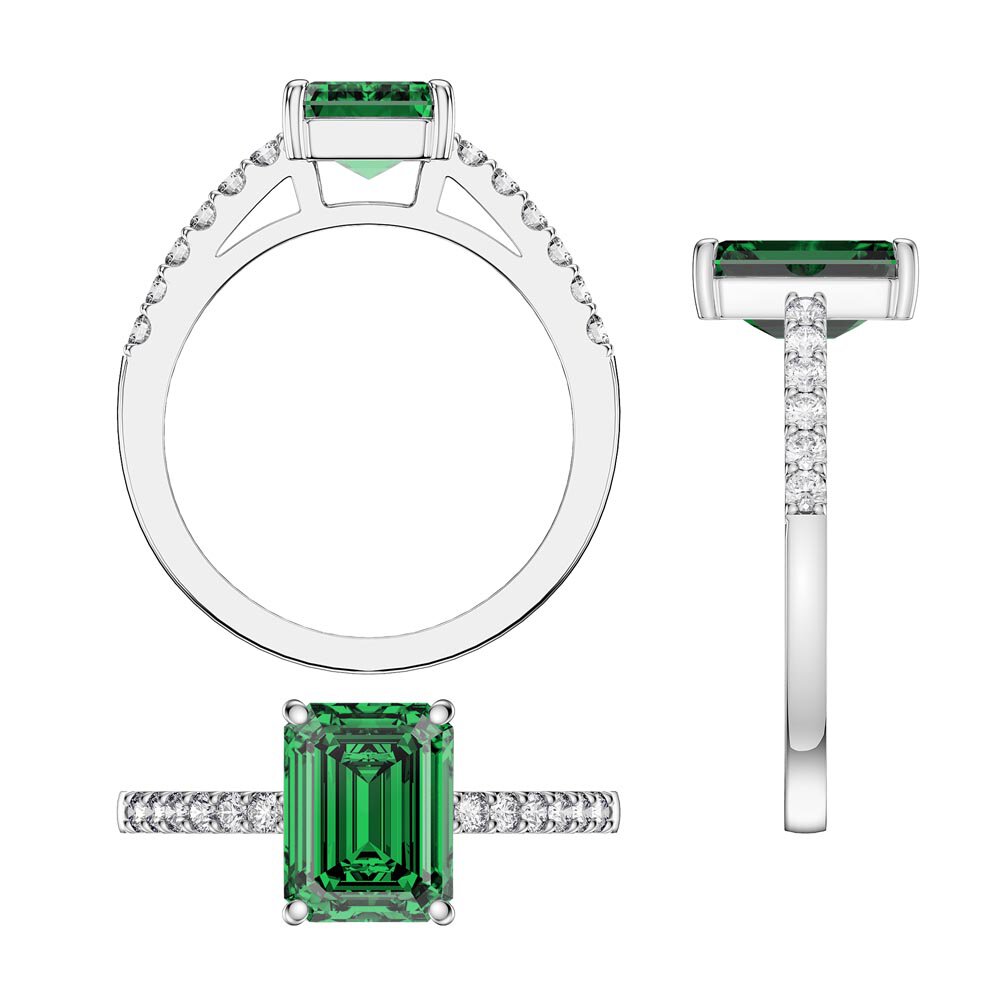 Princess 2ct Emerald Emerald Cut Diamond Pave Platinum Engagement ring #3