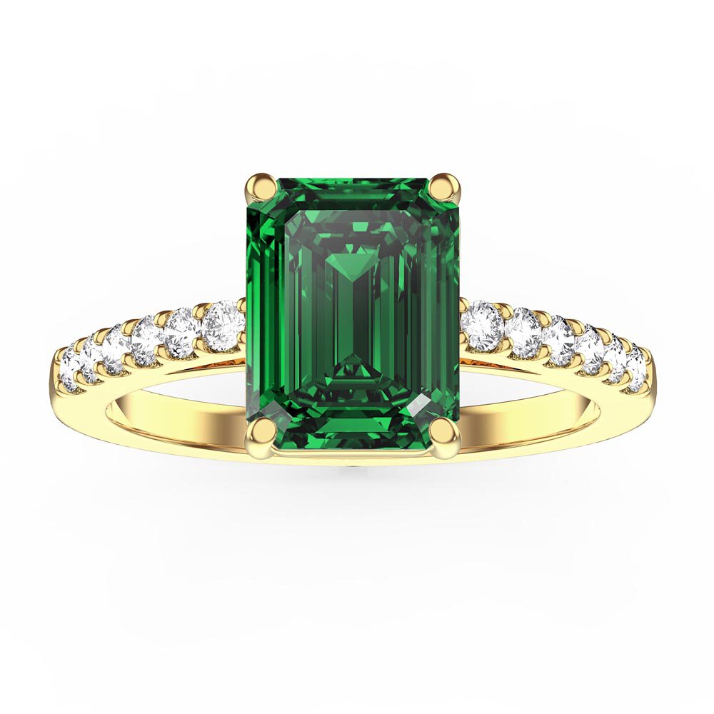Princess 2ct Emerald Emerald Cut Moissanite Pave 18ct Yellow Gold Proposal ring