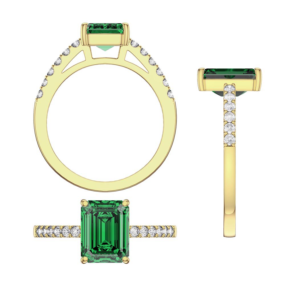 Princess 2ct Emerald Emerald Cut Moissanite Pave 9ct Yellow Gold Proposal ring #3