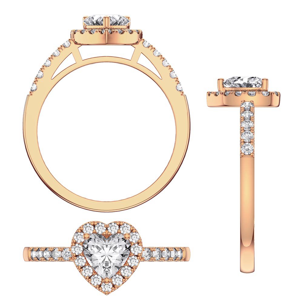 Eternity 1ct Lab Diamond Heart Halo 9ct Rose Gold Proposal Ring #5