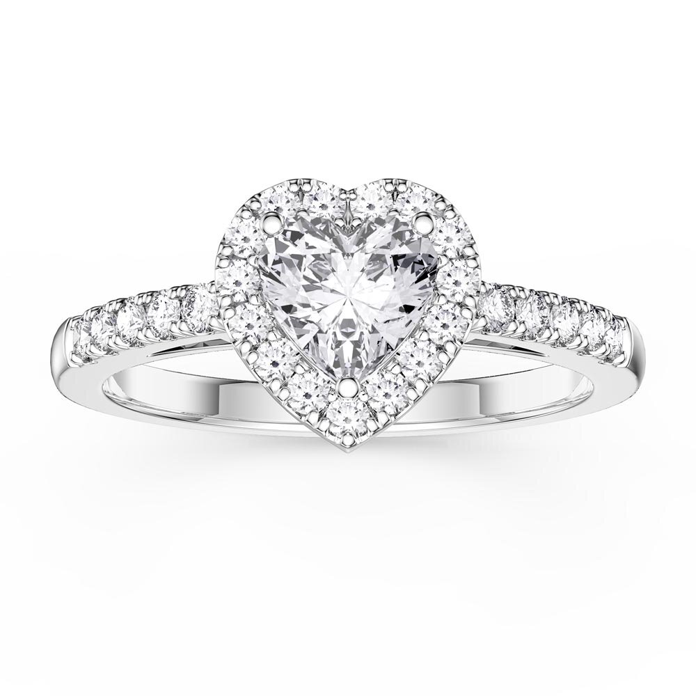 Eternity 1ct Lab Diamond Heart Halo 18ct White Gold Engagement Ring