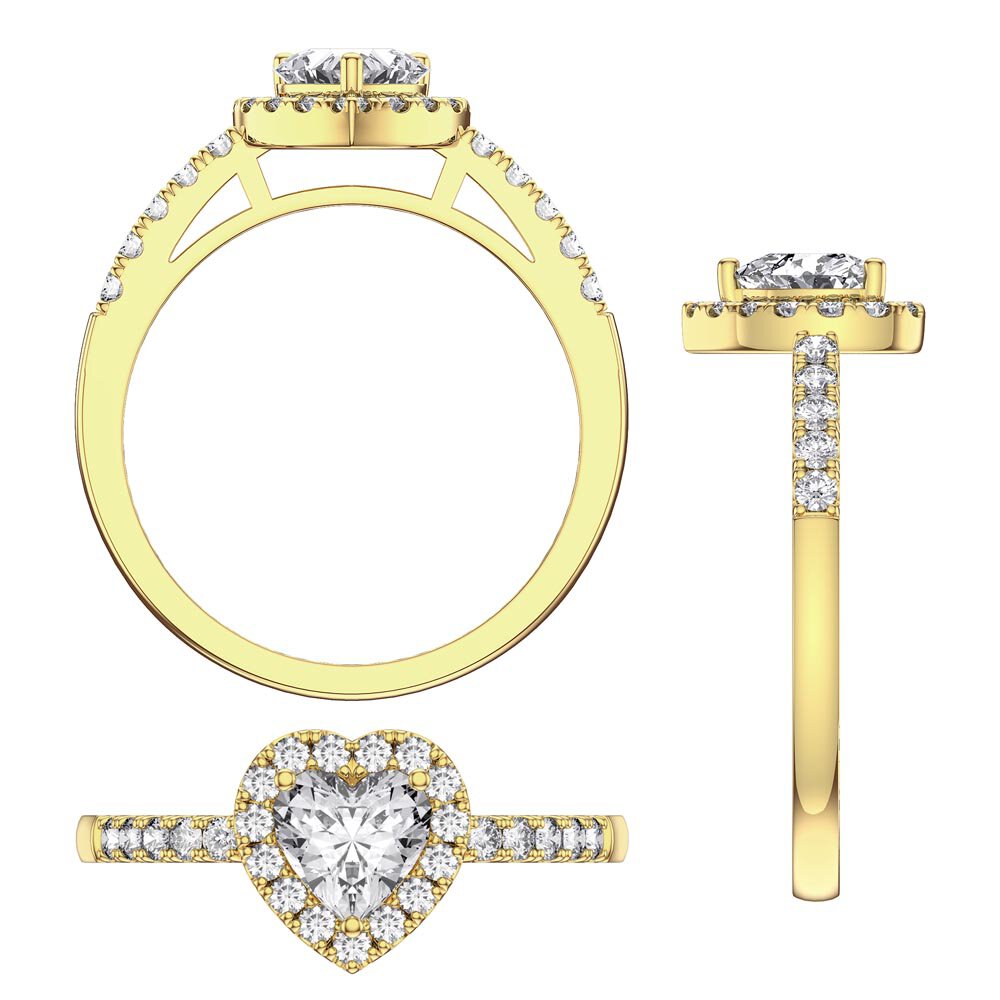 Eternity 1ct Lab Diamond Heart Halo 9ct Yellow Gold Proposal Ring #5