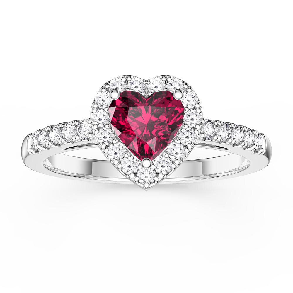 Eternity 1ct Ruby Heart Lab Diamond Halo Platinum Engagement Ring