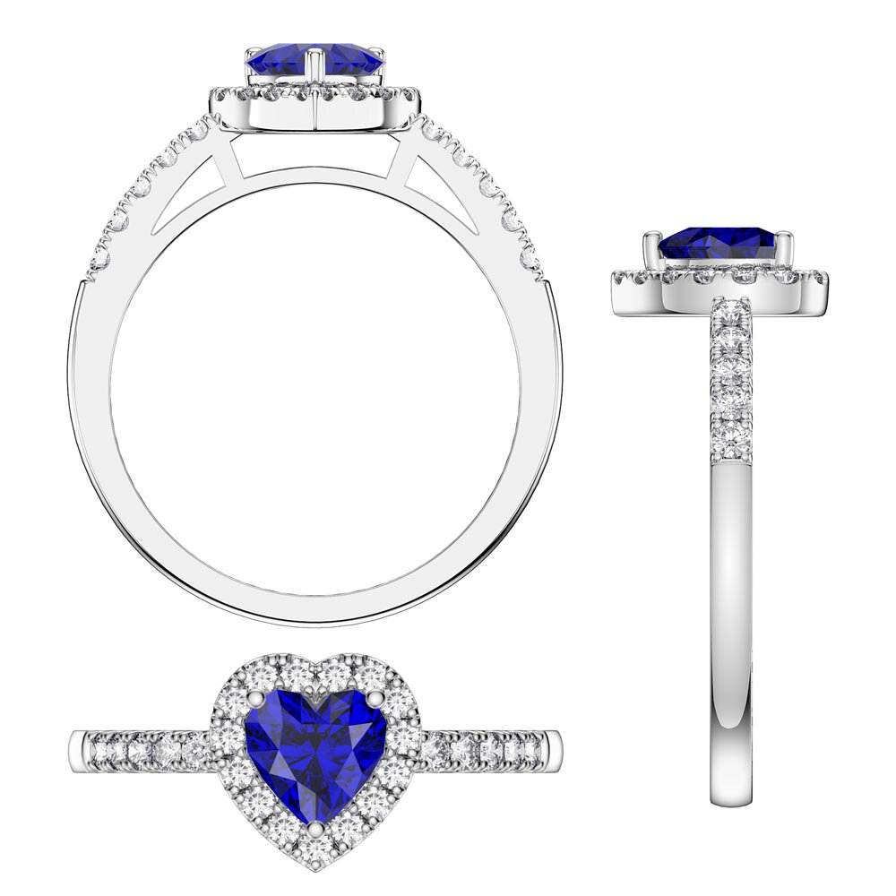 Eternity 1ct Sapphire Heart Lab Diamond Halo Platinum Engagement Ring #5