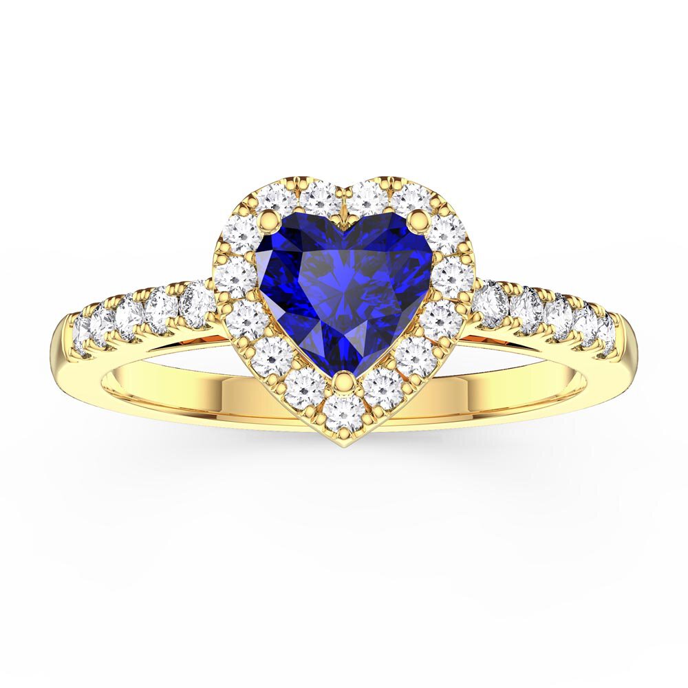 Eternity 1ct Sapphire Heart Lab Diamond Halo 9ct Yellow Gold Proposal Ring