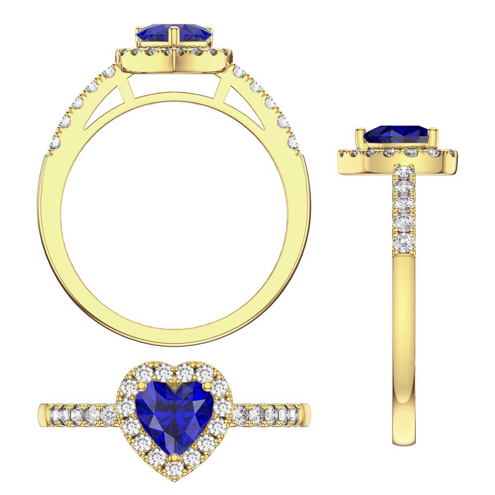 Eternity 1ct Sapphire Heart Lab Diamond Halo 18ct Yellow Gold Engagement Ring #5