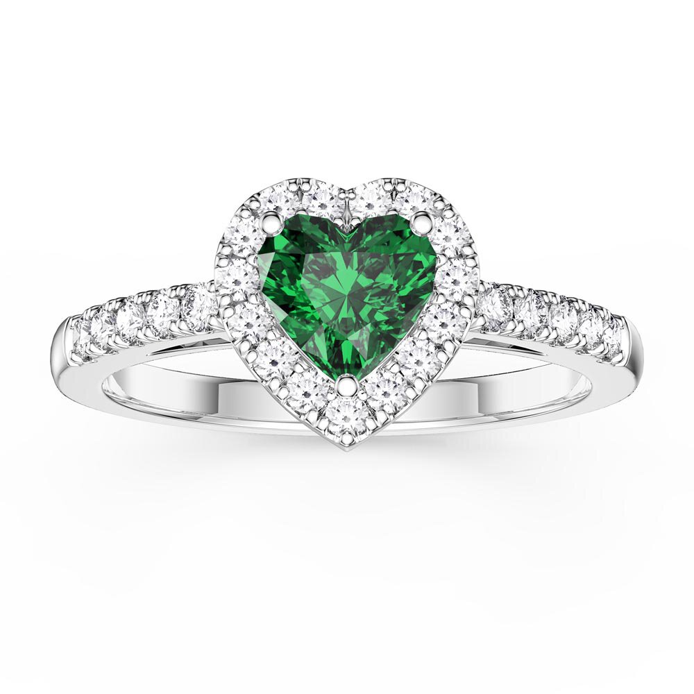 Eternity 1ct Emerald Heart Lab Diamond Halo 18ct White Gold Engagement  Ring