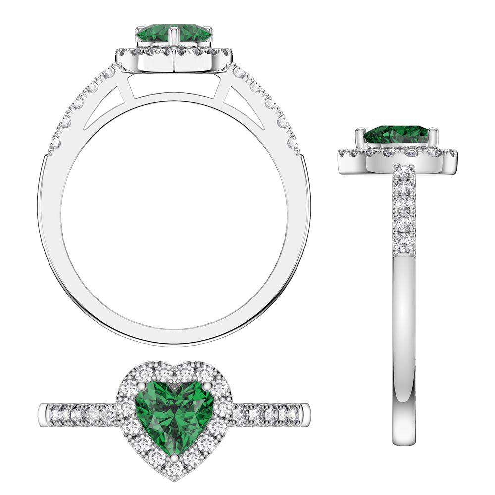Eternity 1ct Emerald Heart Lab Diamond Halo Platinum Engagement Ring #5