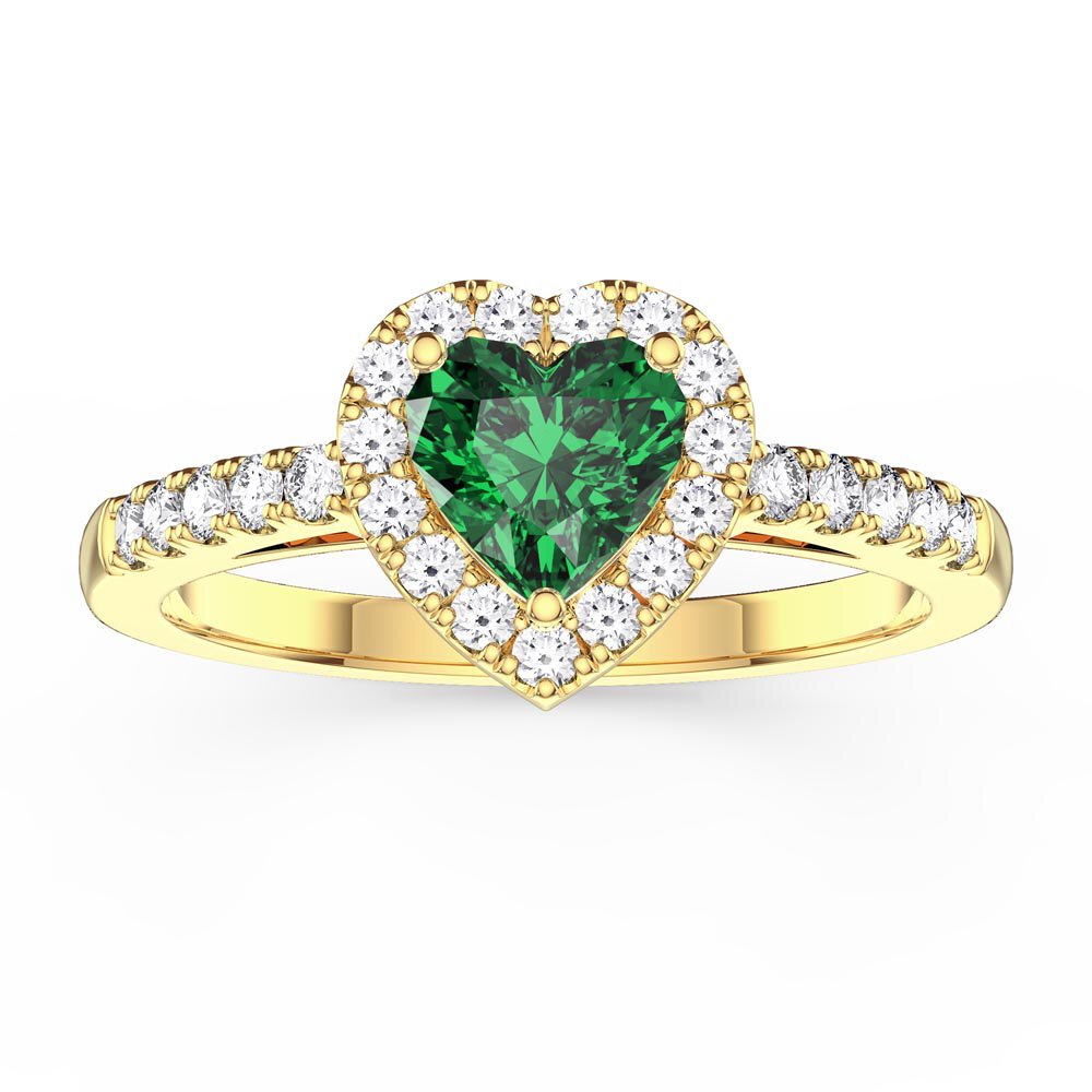 Eternity 1ct Emerald Heart Moissanite Halo 18ct Yellow Gold Engagement Ring