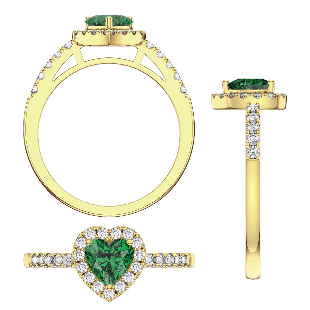 Eternity 1ct Emerald Heart Diamond Halo 18ct Yellow Gold Engagement Ring #5