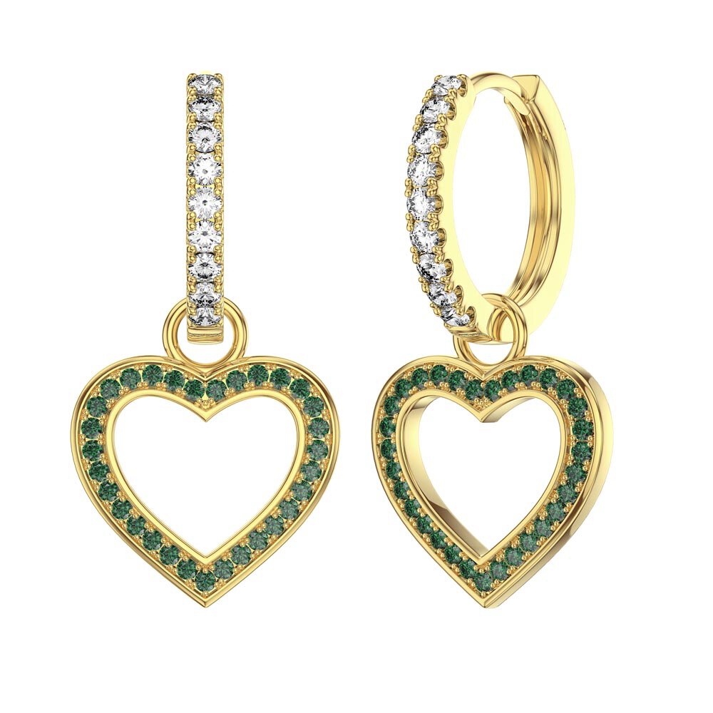 Emerald Heart 18ct Gold Vermeil Interchangeable Emerald Hoop Drop Set #5