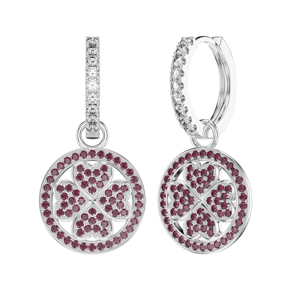 Ruby Clover Platinum plated Silver Interchangeable Ruby Hoop Drop Set #5