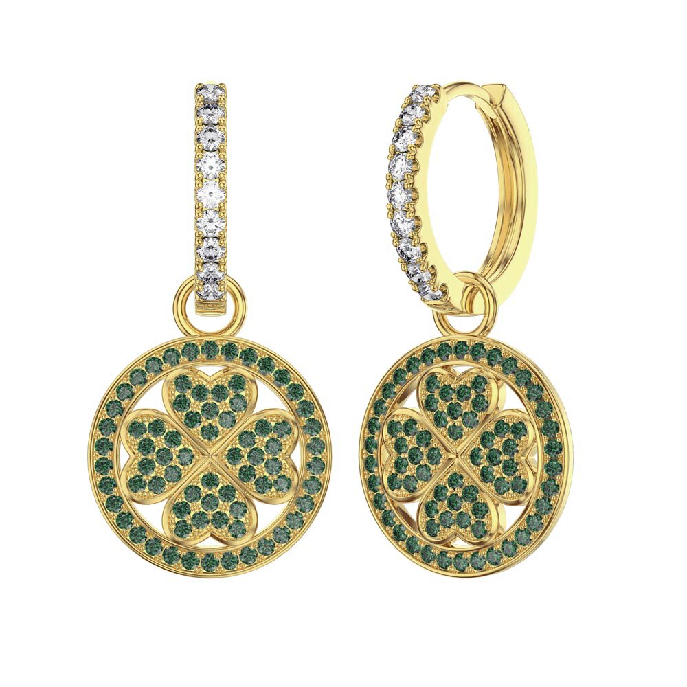 Emerald Clover 18ct Gold Vermeil Interchangeable Emerald Hoop Drop Set #5
