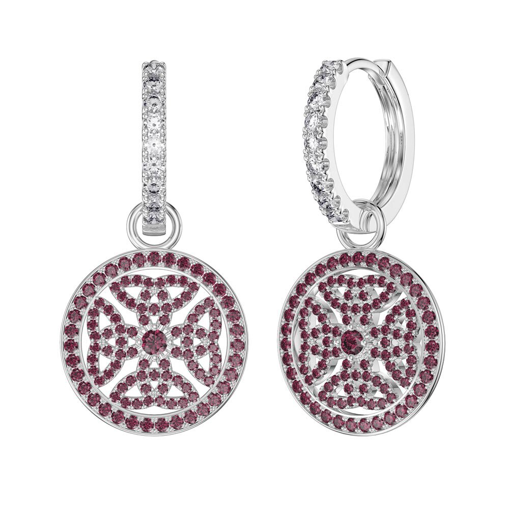 Ruby Celtic Knot Platinum plated Silver Interchangeable Ruby Hoop Drop Set #5