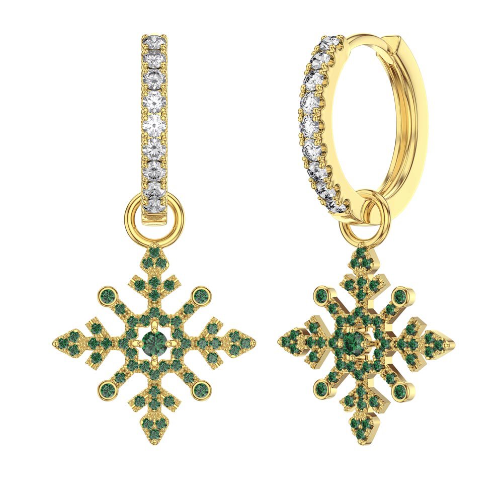 Emerald Snowflake 18ct Gold Vermeil Interchangeable Emerald Hoop Drop Set #5