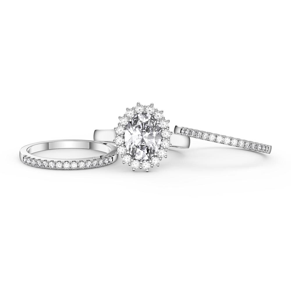 3ct Oval Moissanite Lab Grown Diamond Halo 9ct White Gold Proposal Diana Ring #4
