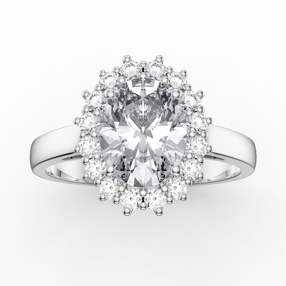 3ct Oval Moissanite Lab Grown Diamond Halo 9ct White Gold Proposal Diana Ring