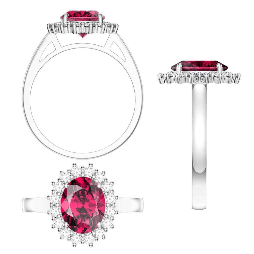 3ct Ruby Oval Lab Grown Diamond Halo Platinum Engagement Diana Ring #3