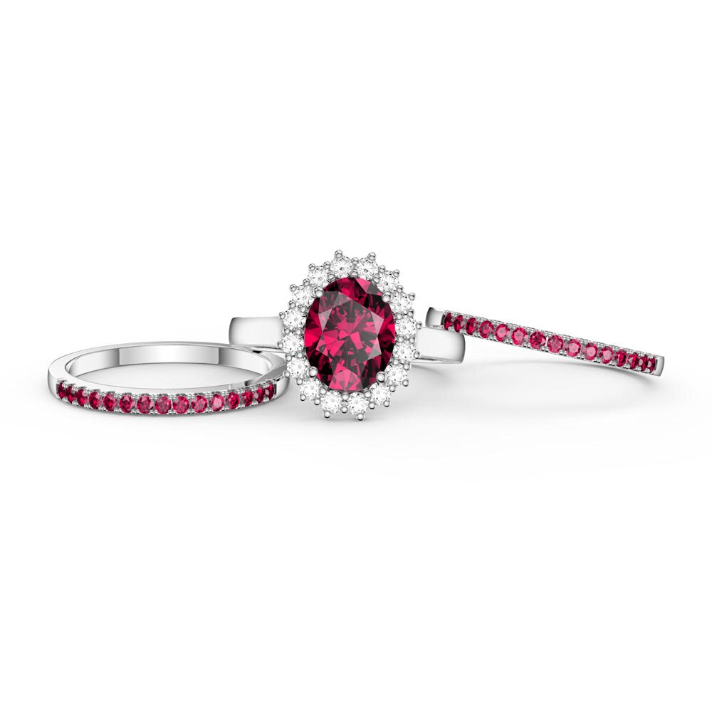 3ct Ruby Oval Lab Grown Diamond Halo 18ct White Gold Engagement Diana Ring #4