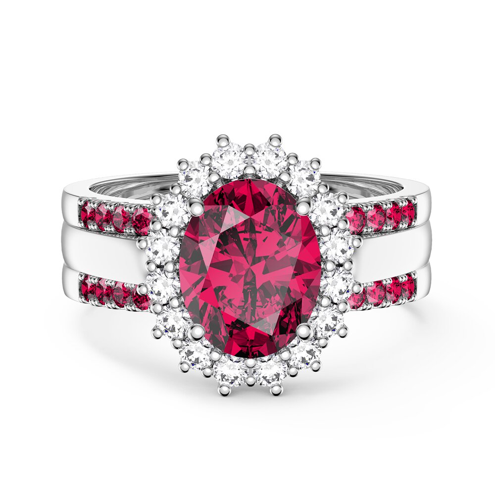 3ct Ruby Oval Lab Grown Diamond Halo Platinum Engagement Diana Ring #5