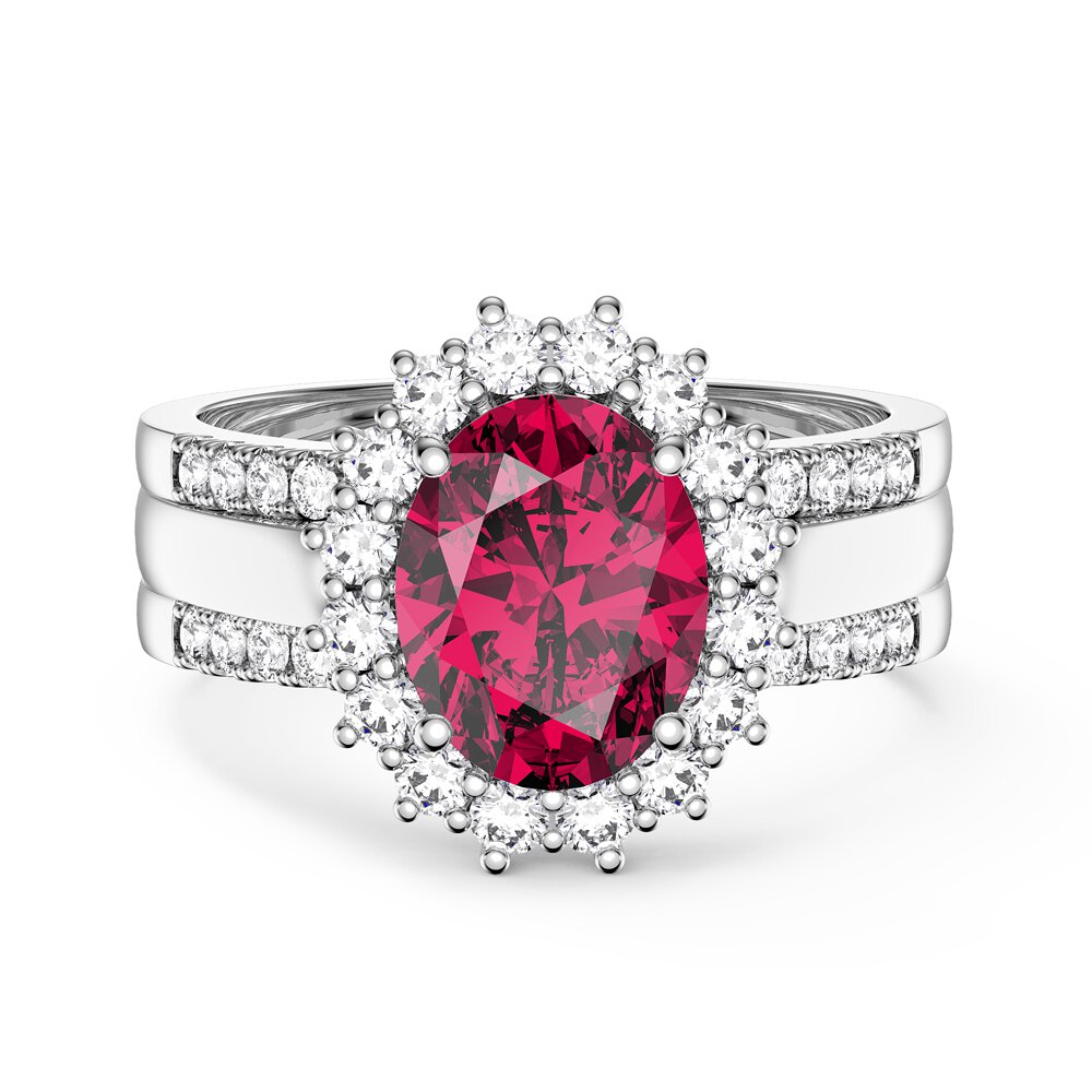 3ct Ruby Oval Lab Grown Diamond Halo Platinum Engagement Diana Ring #6