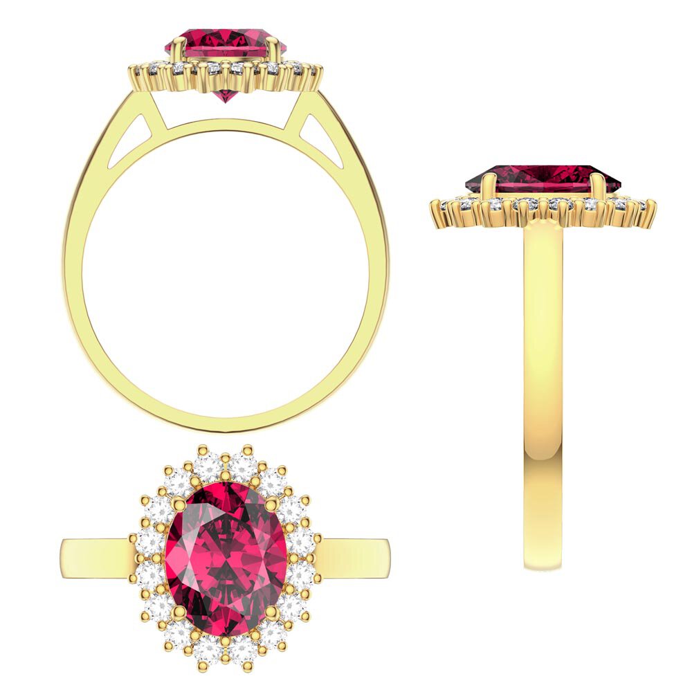 3ct Ruby Oval Lab Grown Diamond Halo 9ct Yellow Gold Proposal Diana Ring #3