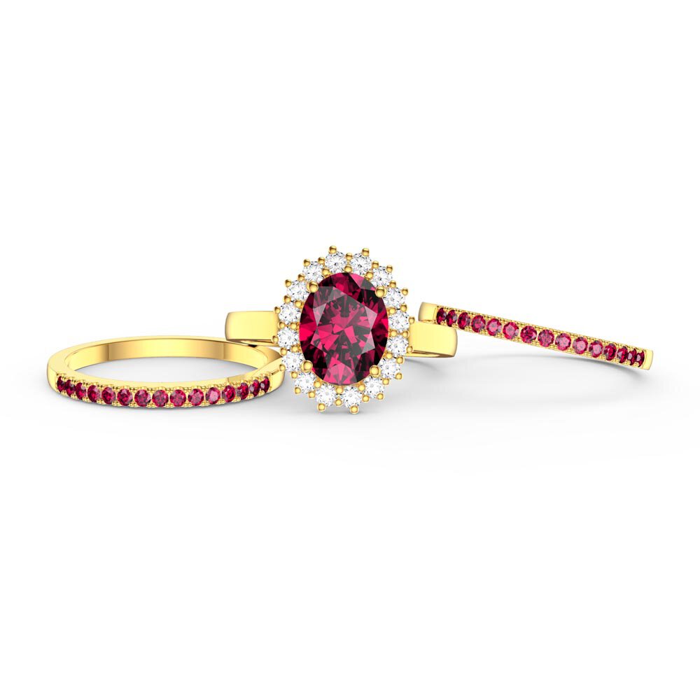 3ct Ruby Oval Moissanite Halo 9ct Yellow Gold Proposal Diana Ring #4