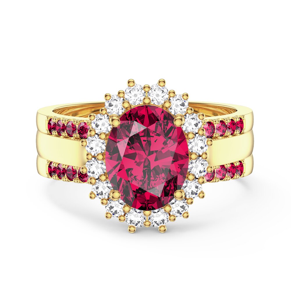 3ct Ruby Oval Lab Grown Diamond Halo 9ct Yellow Gold Proposal Diana Ring #5
