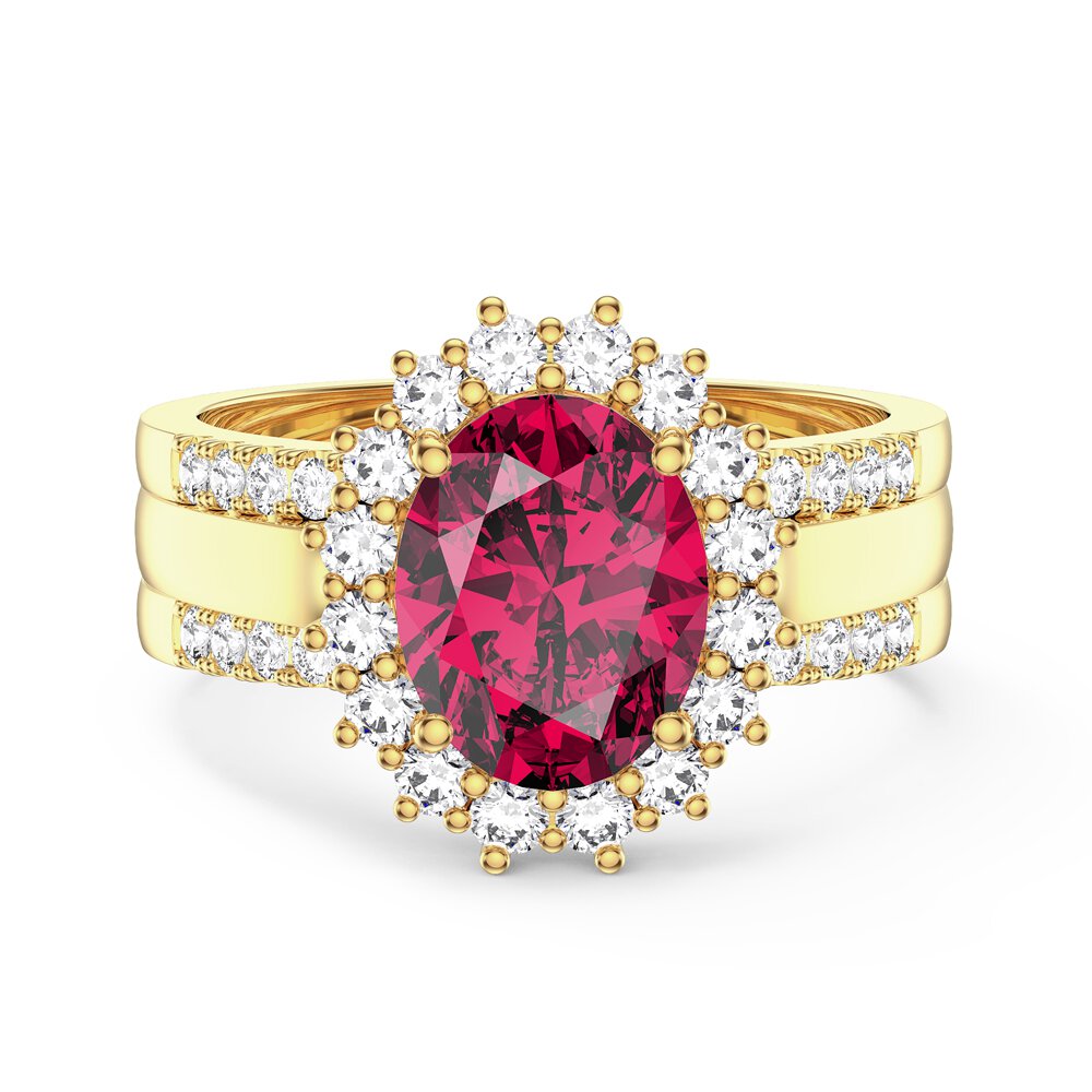 3ct Ruby Oval Moissanite Halo 9ct Yellow Gold Proposal Diana Ring #6