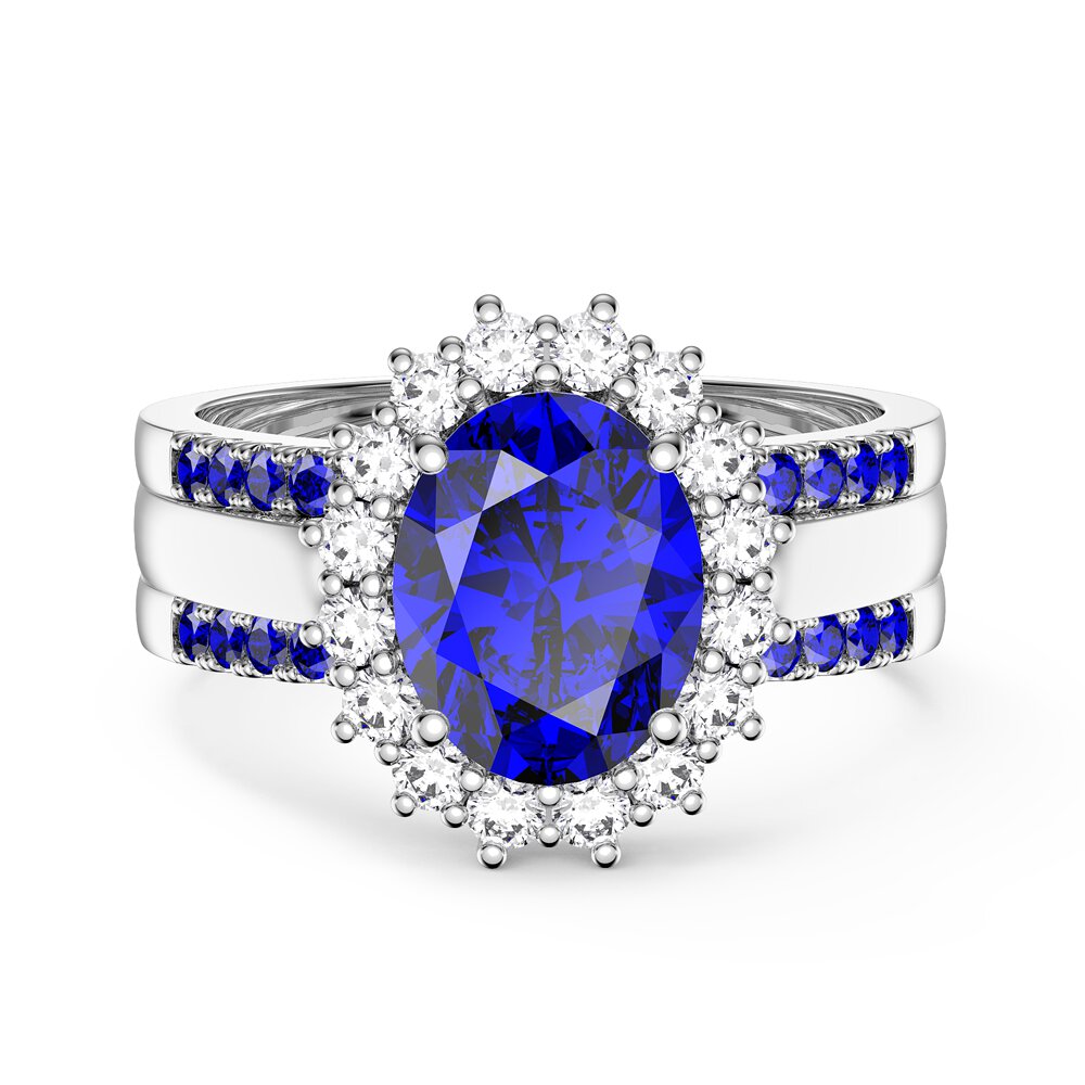 3ct Sapphire Oval Lab Grown Diamond Halo Platinum Engagement Diana Ring #5