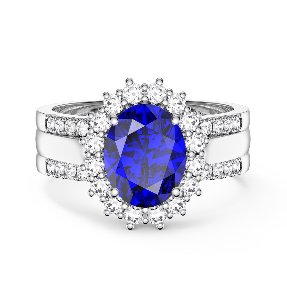 3ct Sapphire Oval Lab Grown Diamond Halo Platinum Engagement Diana Ring #6