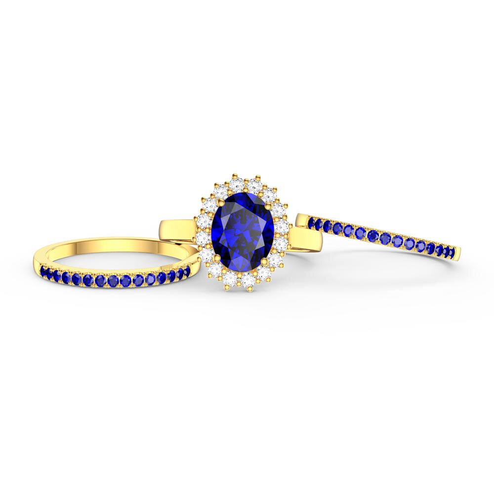 3ct Sapphire Oval Moissanite Halo 9ct Yellow Gold Proposal Diana Ring #4
