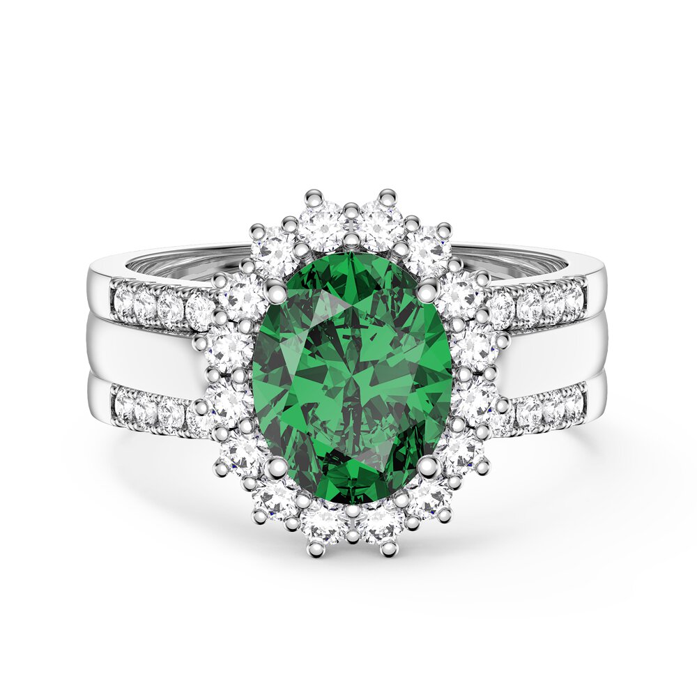 3ct Emerald Oval Lab Grown Diamond Halo Platinum Engagement Diana Ring #5