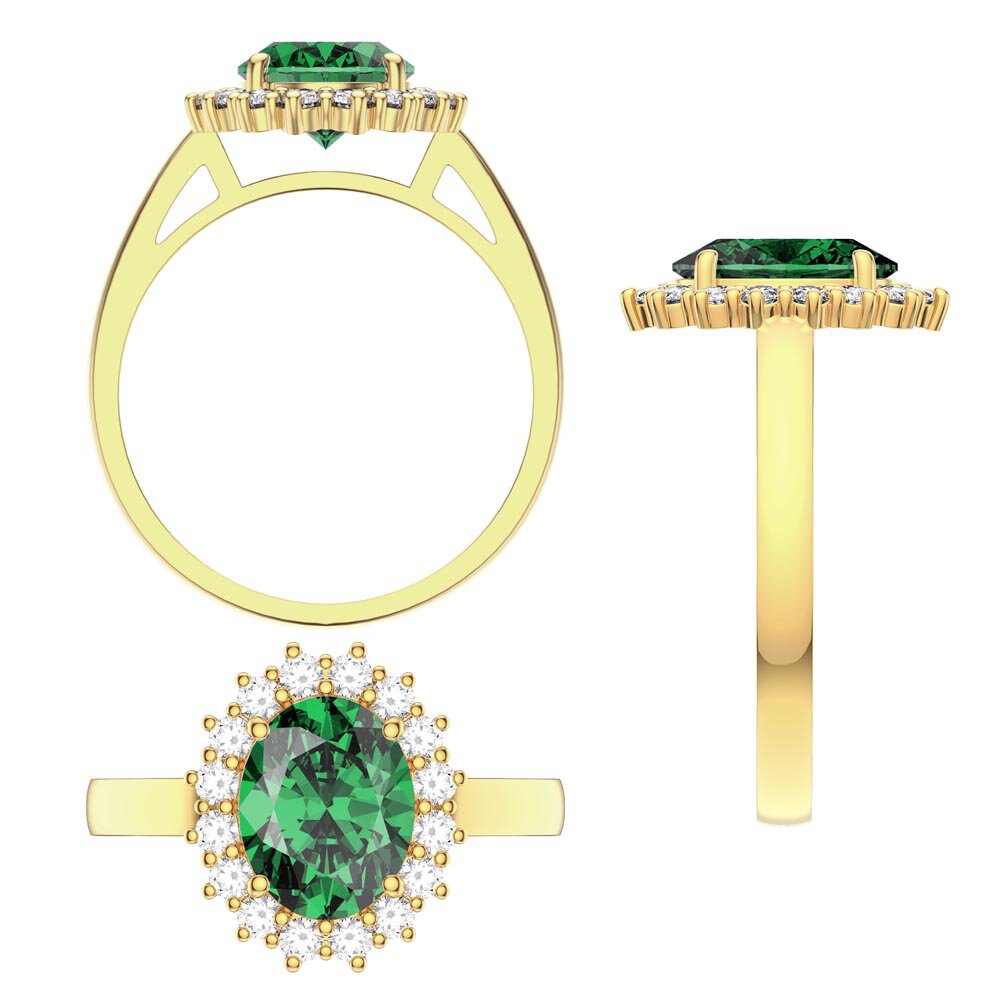 3ct Emerald Oval Lab Grown Diamond Halo 9ct Yellow Gold Proposal Diana Ring #3