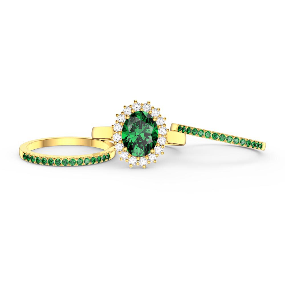 3ct Emerald Oval Moissanite Halo 18ct Yellow Gold Engagement Diana Ring #4