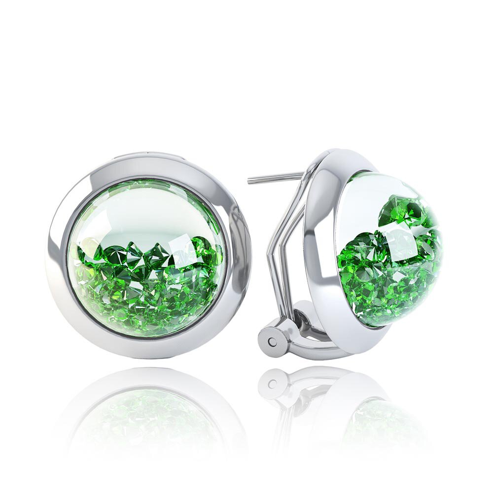 Sapphire Dome 2ct Emerald 18ct White Gold Earrings