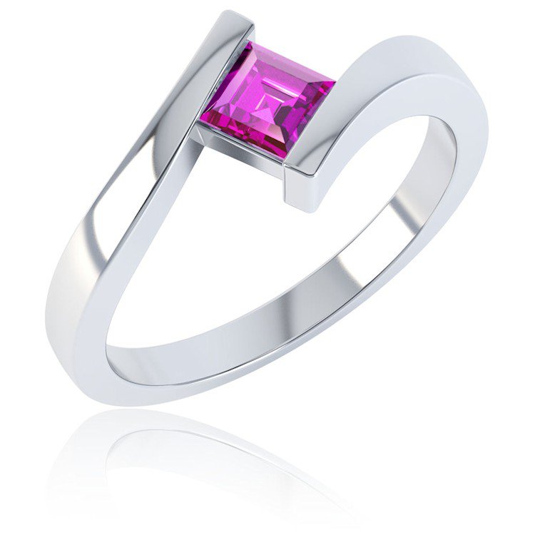Combinations Pink Sapphire Square Stacking Silver Ring