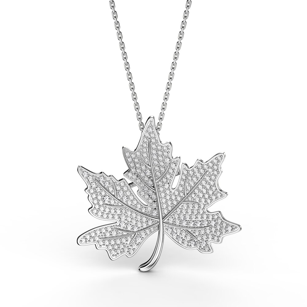 Maple Leaf Moissanite Platinum plated Silver Brooch #3