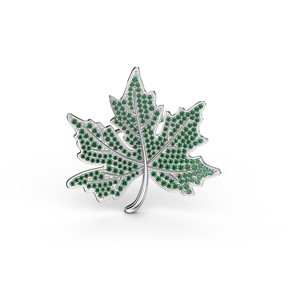 Maple Leaf Emerald Platinum plated Silver Brooch