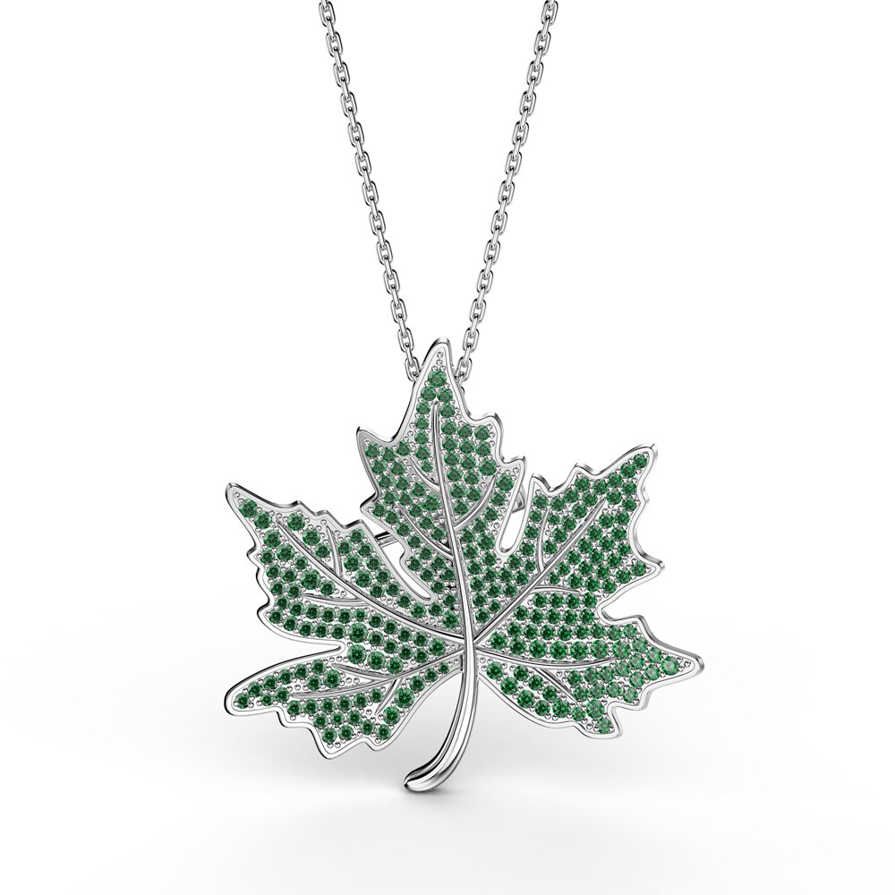 Maple Leaf Emerald 9ct White Gold Brooch #3