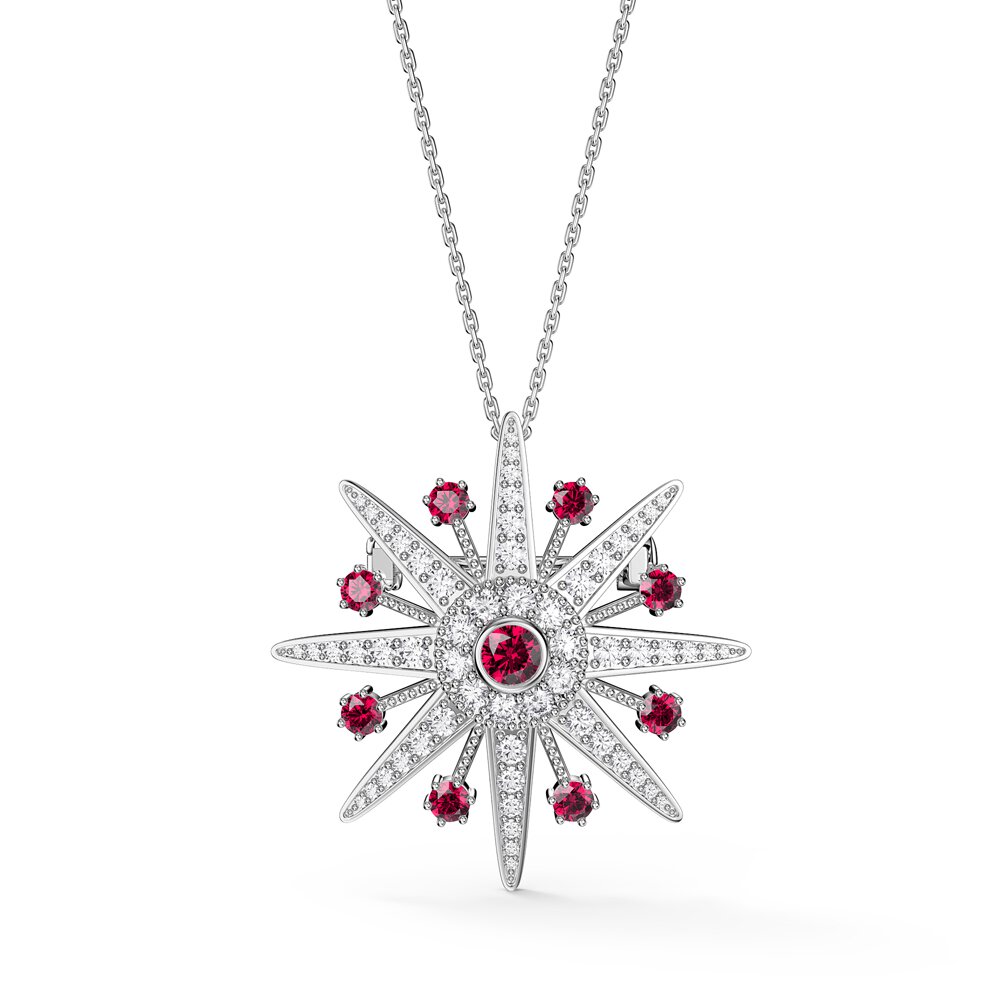 Starburst Ruby and Moissanite 9ct White Gold Brooch #3