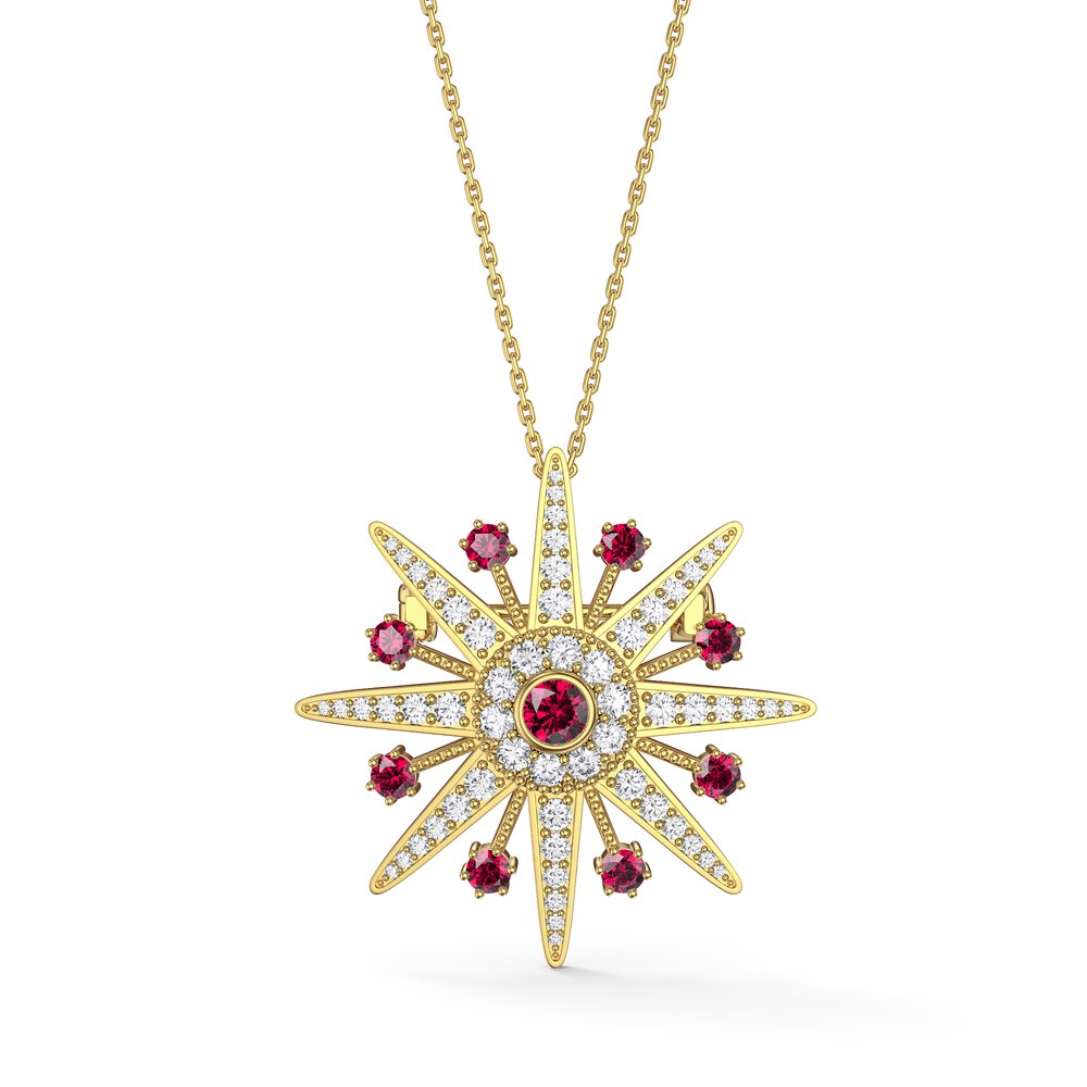 Starburst Ruby and Moissanite 18ct Gold Vermeil Brooch #3