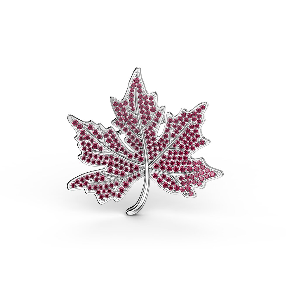 Maple Leaf Ruby Platinum plated Silver Brooch