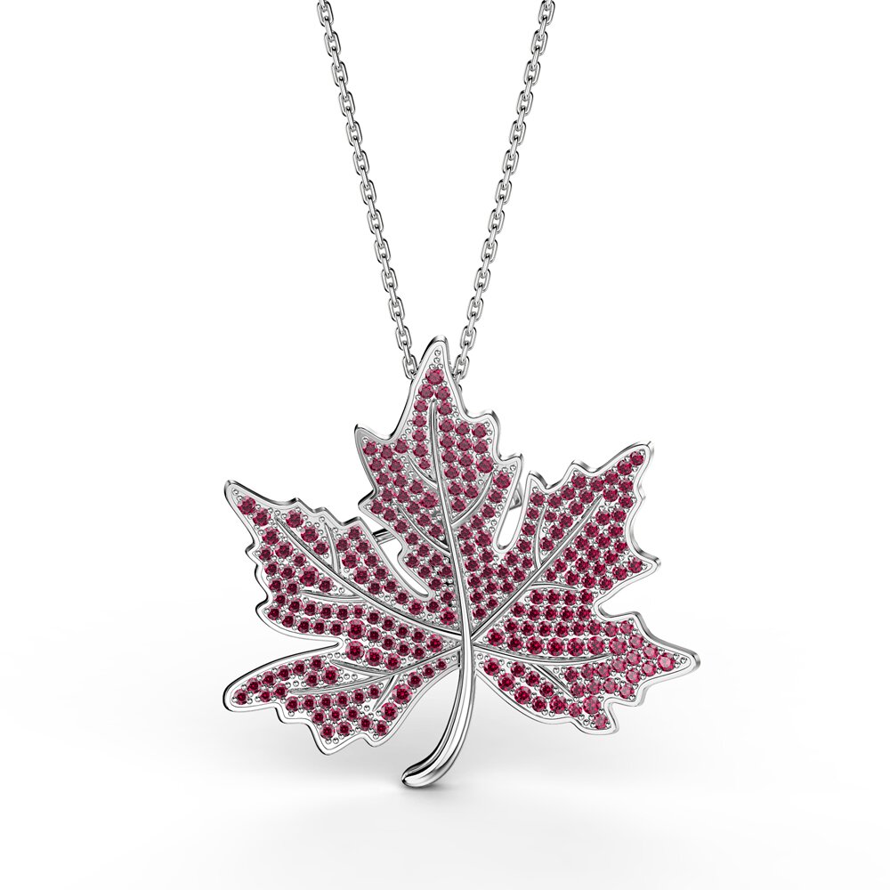 Maple Leaf Ruby 9ct White Gold Brooch #3