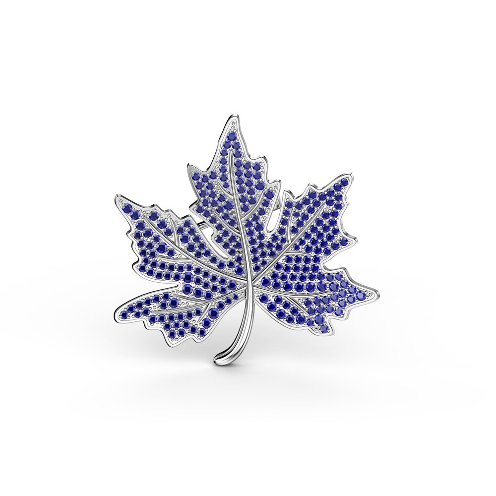 Maple Leaf Sapphire Platinum plated Silver Brooch