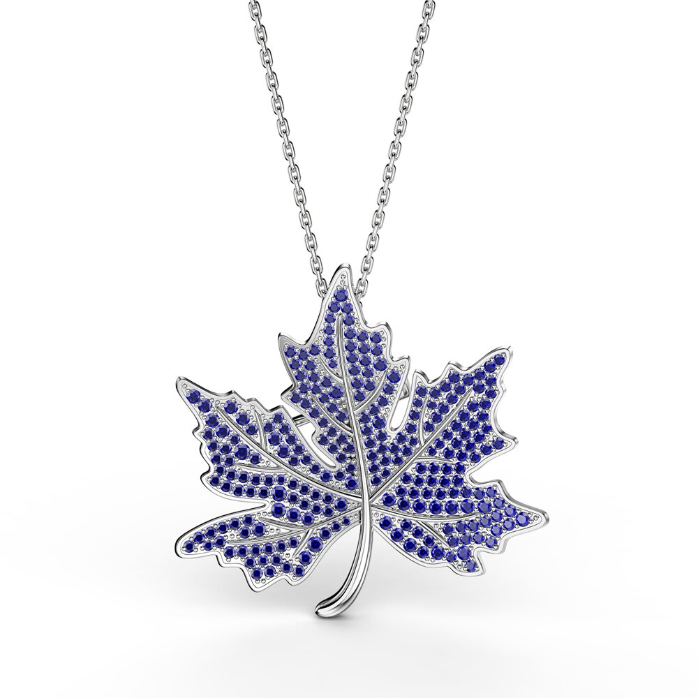 Maple Leaf Sapphire Platinum plated Silver Brooch #3