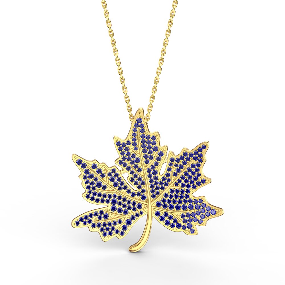 Maple Leaf Sapphire 9ct Yellow Gold Brooch #3